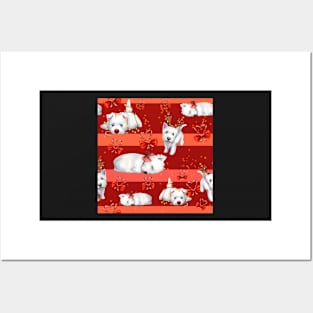 Christmas Westies red pattern Posters and Art